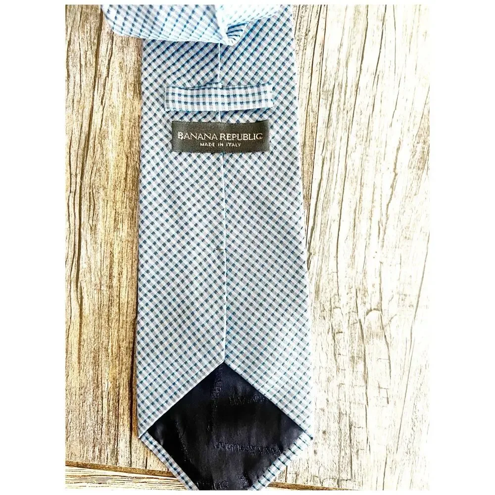 Banana Republic 100% Silk Men’s Tie Blue Check Made In Italy Preppy Boss Office